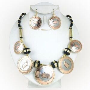 Inlayed Brass/Copper Necklace & Earrings